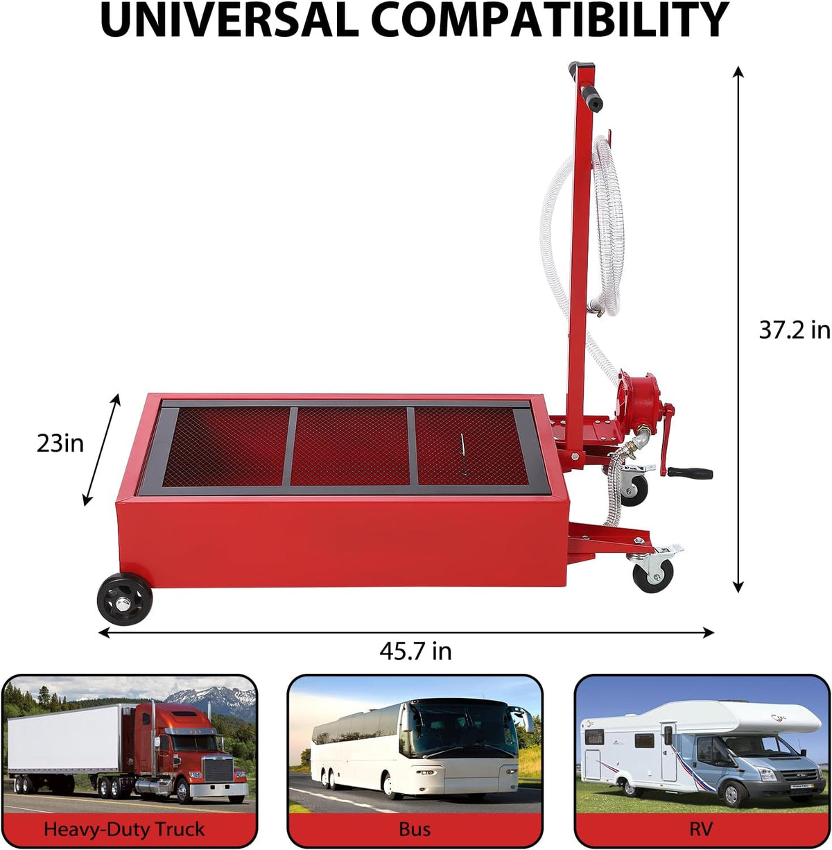 Garvee 20 gal Oil Drain Pan Oil Drain Tank, 76 L Low Profile Oil Drain Pan, Large Capacity Oil Change Pan with Manual Pump & T Foldable Hand and Wheels, 8 ft Hose Oil Drain Cart for Car, SUV, Trucks