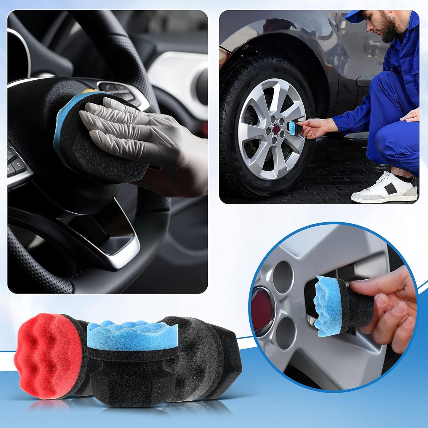 BBTO 3 Pieces Tire Shine Applicator Tire Dressing Applicator Pads Sponge Dressing Foam Gel Wet Car Detailing Reusable Cleaning Supplies for Car
