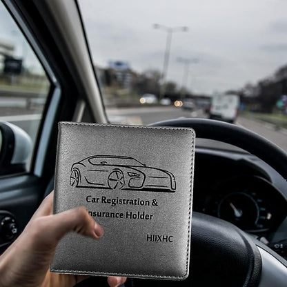 Car Registration and Insurance Card Holder - Leather Vehicle Glove Box Automobile Documents Paperwork Wallet Case Organizer for ID, Driver's License, Key, Cards - Car Accessories for Women&Men