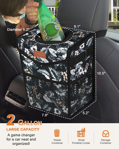 Pritent Car Trash Can with Lid, Cute Leakproof Car Trash Garbage Bag Hanging Vehicle Trash Bin Small Portable Automotive Garbage Cans Organizer for Back/Front Seat/Console(Trapezoid,Black)
