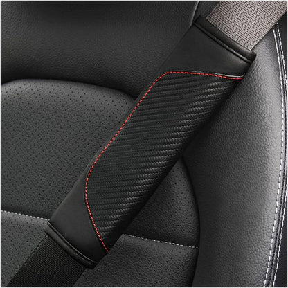 AUCELI 2PCS Car Seat Belt Cover, Carbon Fiber Seatbelt Shoulder Strap Covers, Breathable Leather Soft Harness Pad Protect Your Neck and Shoulder Compatible with Cars