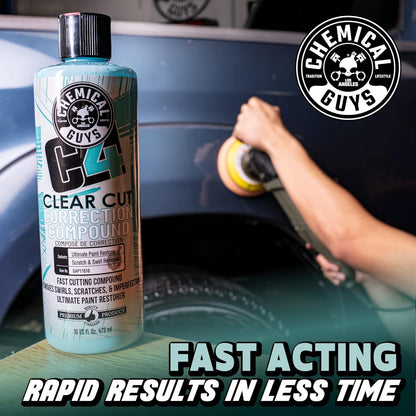 Chemical Guys C4 & P4 Clear Cut Correction Compound and Precision Paint Perfection Polish Combo - Removes Scratches, Swirls, Towel Marks, and Etching, Restores Gloss, Polishing Kit - 2 x 16 oz