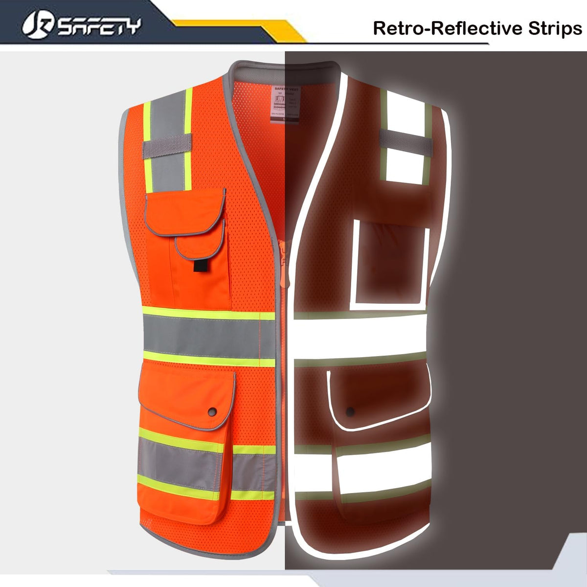 JKSafety 9 Pockets Class 2 High Visibility Zipper Front Safety Vest With Reflective Strips,Meets ANSI/ISEA Standard (Large, 150-Yellow) - Colors A