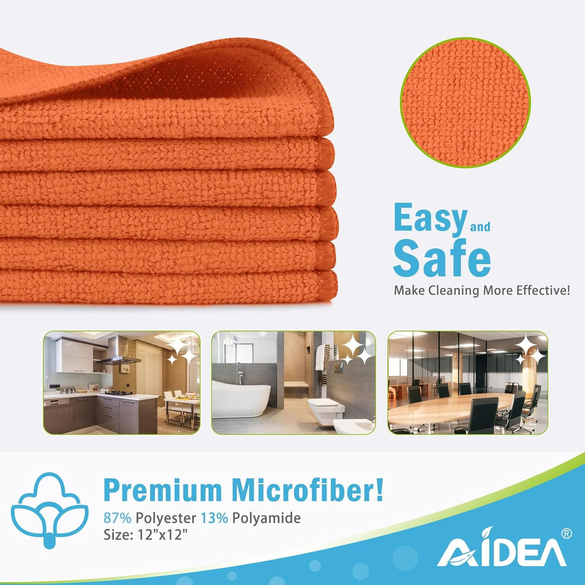 AIDEA Microfiber Cleaning Cloth-12PK, Soft Microfiber Towels for Cars, Absorbent Cleaning Rags, Lint-Free Streak-Free Wash Cloths for House, Kitchen, Window(12in.x12in), Black