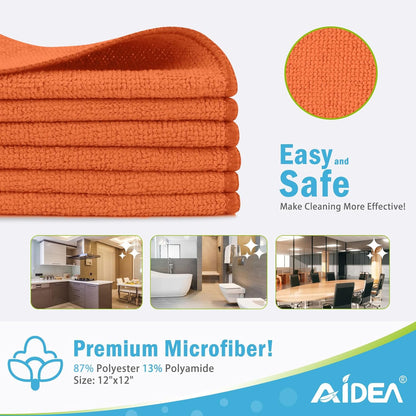 AIDEA Microfiber Cleaning Cloth-12PK, Soft Microfiber Towels for Cars, Absorbent Cleaning Rags, Lint-Free Streak-Free Wash Cloths for House, Kitchen, Window(12in.x12in), Black
