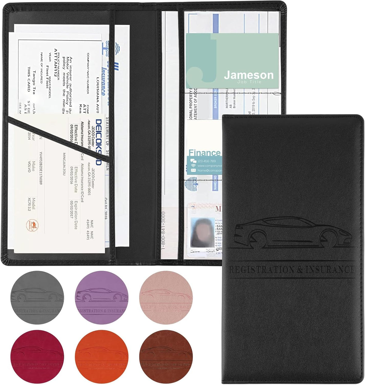 JUSTTOP 1Pack Car Registration and Insurance Holder,Car Document Holder for Cards License with Magnetic Shut,Vehicle Glove Box Car Organizer for Documents, Cards, License(Black)