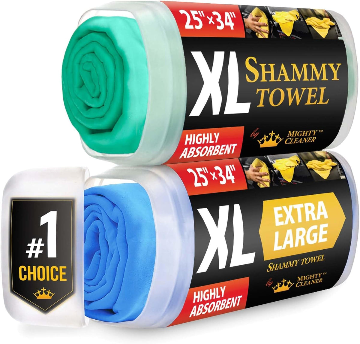 Premium XL Shammy Towel for Car - 2pk (34”x25”) - Super Absorbent Chamois Cloth - Spots & Scratch-Free - Reusable Car Drying Towels