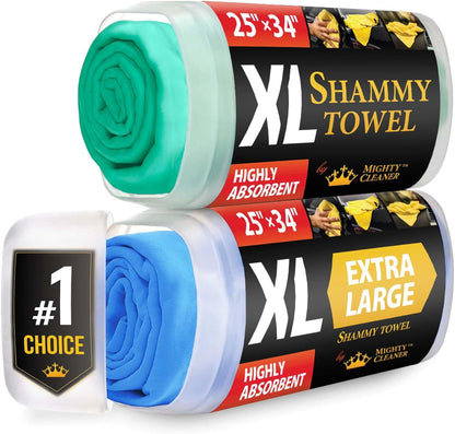 Premium XL Shammy Towel for Car - 2pk (34”x25”) - Super Absorbent Chamois Cloth - Spots & Scratch-Free - Reusable Car Drying Towels