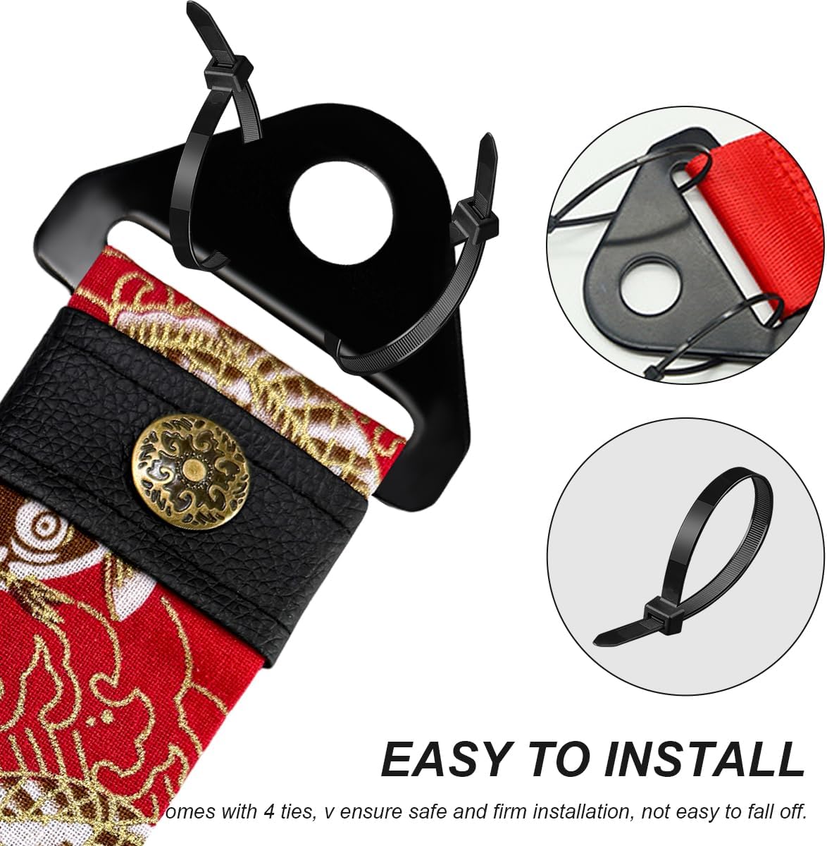 Racing Tow Strap, Stylish JDM Car Bumper Tow Strap Trailer Hook Belt for Decoration, Heavy Duty Nylon Traction Rope Universal Fit for Front or Rear Front Bumper (Black)