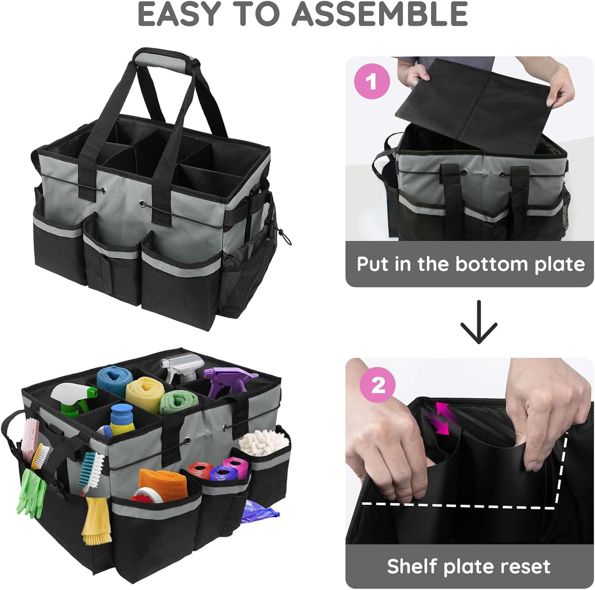ZKOO Cleaning Bag Cleaning Caddy Organizer, Wearable Cleaning Caddy with Waist & Handles for Cleaning Tool Organizers, Extra-Large Cleaning Caddy Bag Adjustable Compartments for Housekeeping,Gardening