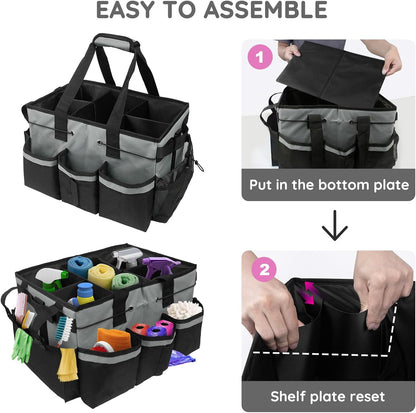 ZKOO Cleaning Bag Cleaning Caddy Organizer, Wearable Cleaning Caddy with Waist & Handles for Cleaning Tool Organizers, Extra-Large Cleaning Caddy Bag Adjustable Compartments for Housekeeping,Gardening