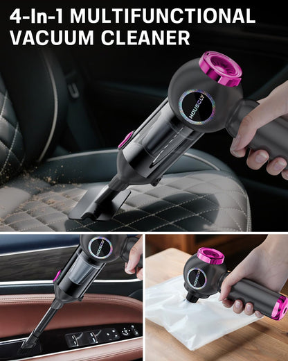 houscly Car Vacuum Portable Cordless 20000PA High Power 4-in-1 Compressed Air Duster & Air Blower & Pump Hand Held Vacuum with Brushless Motor for Car, Home, Office,Camping Ideal Gifts for Men & Women