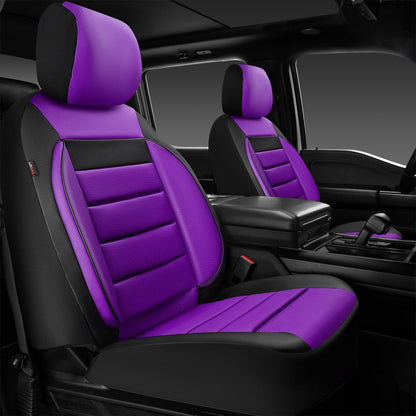 CAR PASS Faux Leather Car Seat Covers Front Seats Only, 3D Foam Support Car Seat Covers, Universal fit for Trucks Vans SUVs Sedans Automotive Comfortable, Airbag Compatible 2 Pieces Front Solid Black