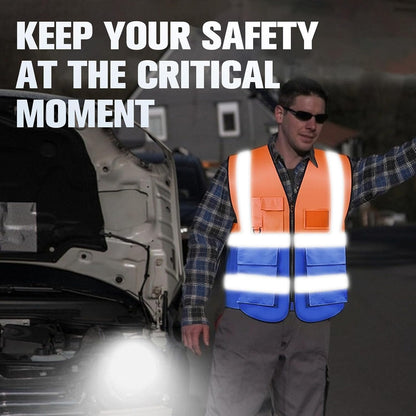 Safety Vests 20 Pack,Hi Vis Construction Vest with 5 Pockets and Zipper,Reflective Vest for Men Women Work One Size