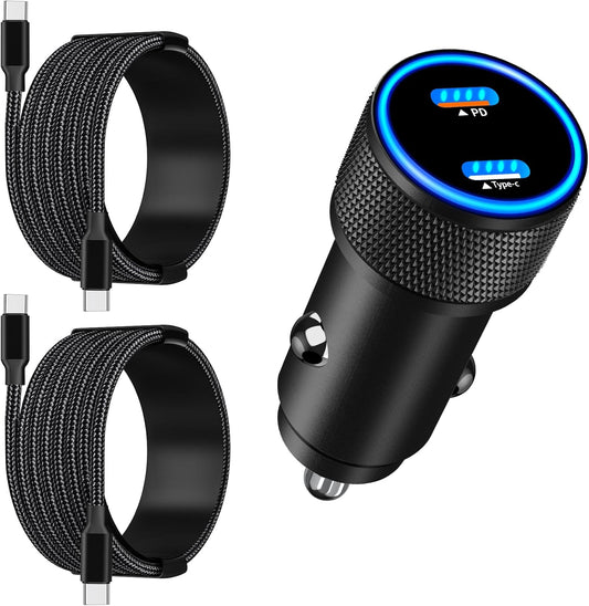 [Apple MFi Certified] iPhone 17 Car Charger, Linocell 90W USB C Car Charger Dual PD Power Cigarette Lighter Adapter with 2Pack Type C Braided Cable for iPhone 17/17 Pro Max/16/15/Galaxy S26/S25/Pixel