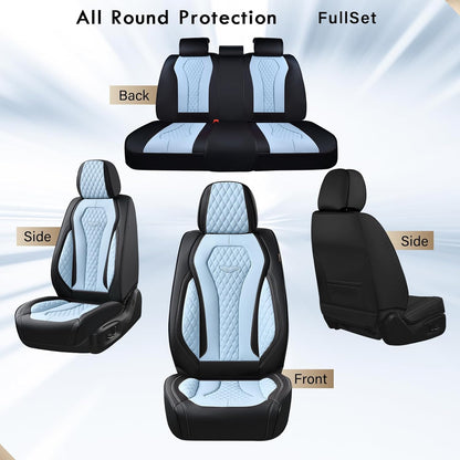 Coverado Seat Covers, Car Seat Covers Full Set, Black Car Seat Cover, Car Seat Covers Front Seats Back Seat Cover, Waterproof Car Seat Cushion, Leather Seat Covers Seat Protector Fit for Most Cars