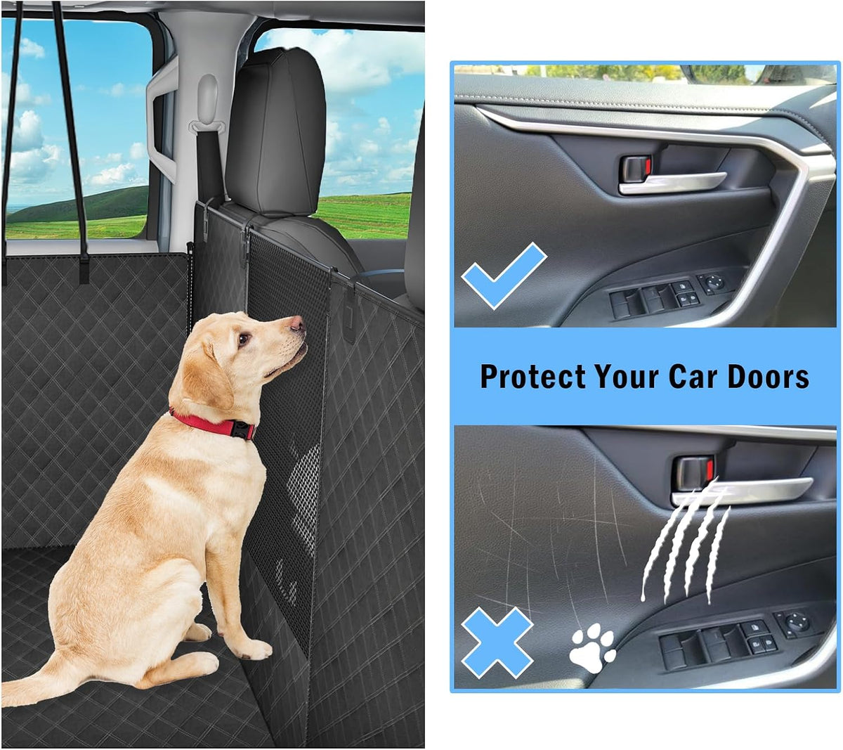 Back Seat Extender for Dogs,Hard Bottom Car Seat Cover for Dogs with Mesh Window,Waterproof Backseat Pet Cover Hard Bottom-Dog Car Seat Cover for Back Seat Dog Hammock for Car/SUV