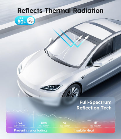 Wigoo Tesla New Model Y Accessories Windshield Sunshade [OEM Design, 100% Sun Blockage] Foldable Heat Insulation Sunshade with Storage Bag, for Model Y 2020~2026 (Juniper), Silver Coating - Colors A