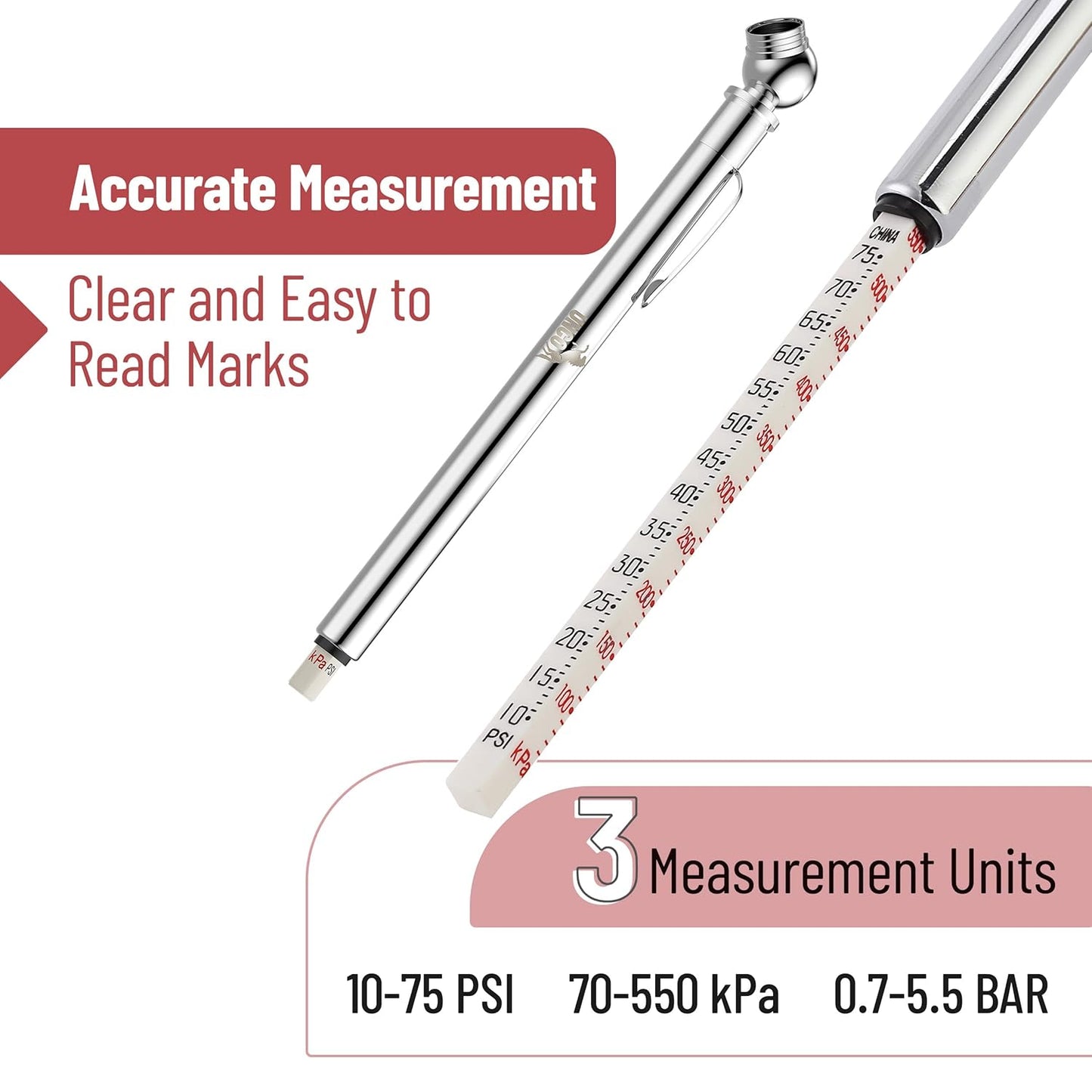 UNCO Pencil Tire Gauge, 2 Pack, 10-75 PSI, Car Tire Air Gauge