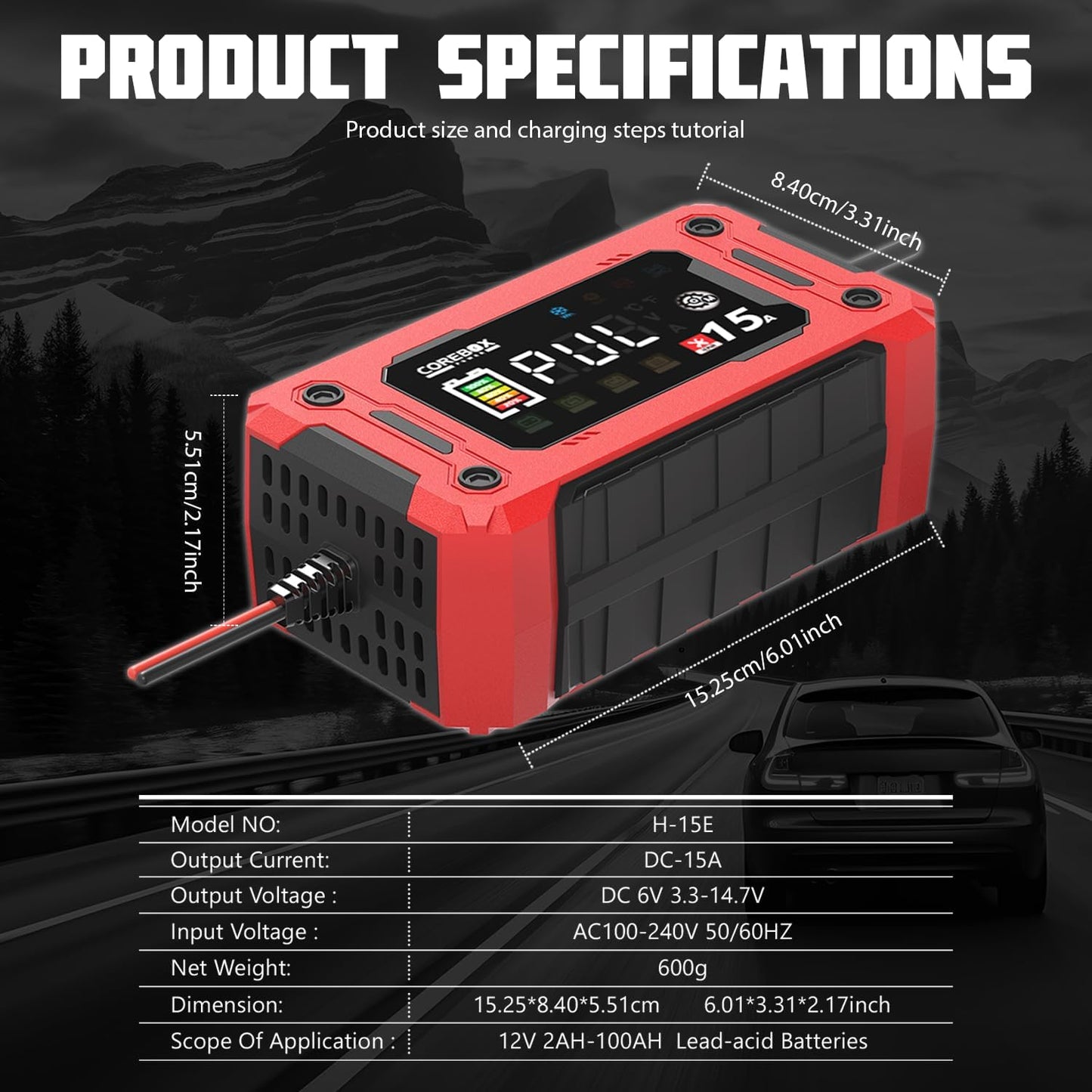 Corebox Battery Charger 6-Amp 12V Automatic Smart Battery Trickle Charger, Battery Maintainer Desulfator with Temperature Compensation for Car Truck Motorcycle Lawn Mower Marine
