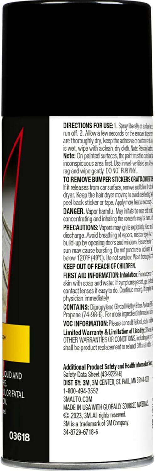3M Adhesive Remover, 12 oz., Quickly Remove Adhesive, Attachment Tape, Tar, Wax & Adhesive Residue, Low VOC <20%, No Residue Left Behind, Easy-to-Use Formula, Also Works on Glass & Vinyl (03618VOC20)