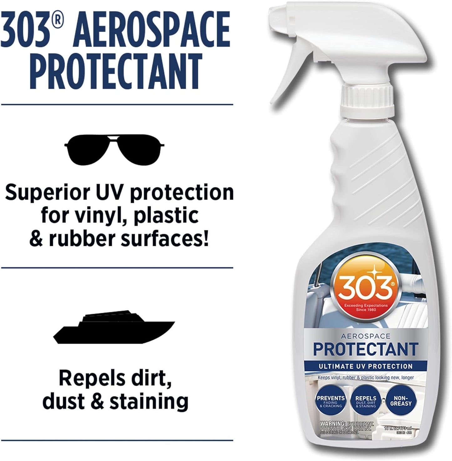 303 Products Marine Aerospace Protectant Spray, UV Protection for Boat Vinyl & Surfaces – Repels Dust, Dirt & Staining, Matte Finish, Restores Like-New Appearance, 32 oz