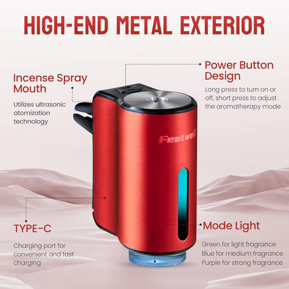 Featwell Car Air Freshener, Three Adjustable Modes Intelligent Car Aroma Diffuser, Rechargeable Car Aroma Diffuser, Black