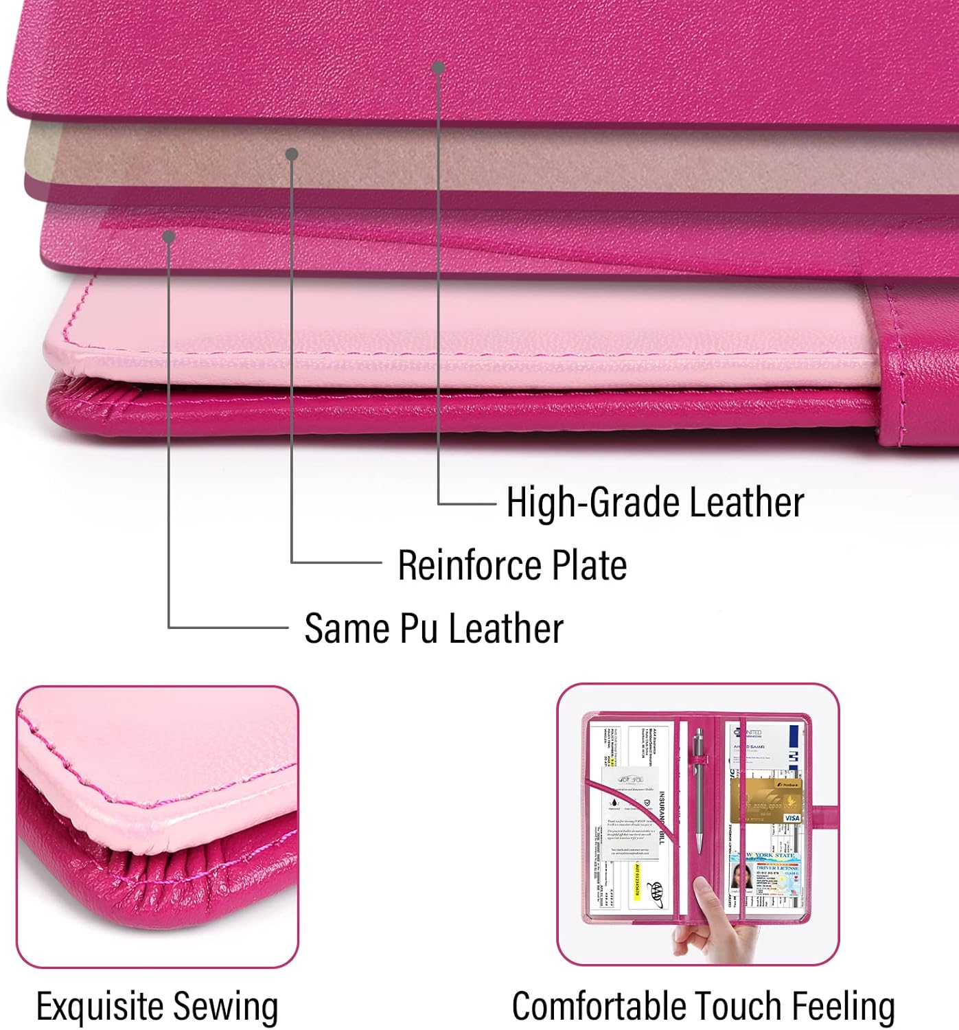 foryou Car Registration and Insurance Holder Car Document Holder Registration and Insurance Card Holder for Cards, Driver License & other Essential Documents(Purple Pink)