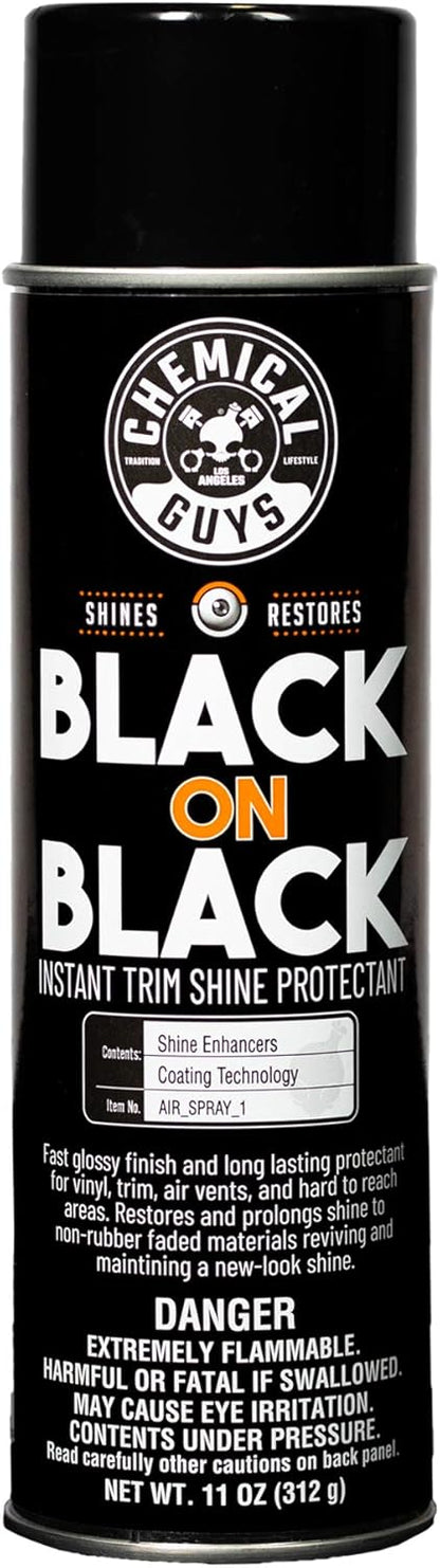 Chemical Guys AIR_SPRAY_1 Black On Black Instant Trim Shine Exterior Spray Dressing & Protectant, (Safe for Cars, Trucks, SUVs, RVs, & More) 11 fl oz