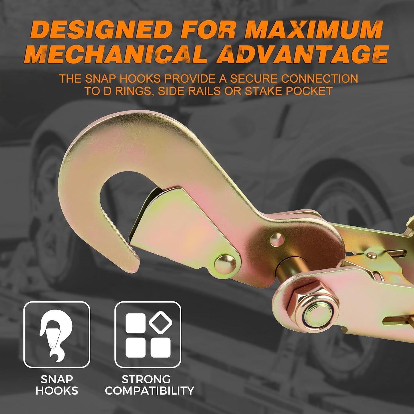 Heavy Duty Car Tie Down Straps with Flat Hook-10,000lbs Break Strength-4Pack Tire Ratchet Straps for Trailers,Trucks,UTV