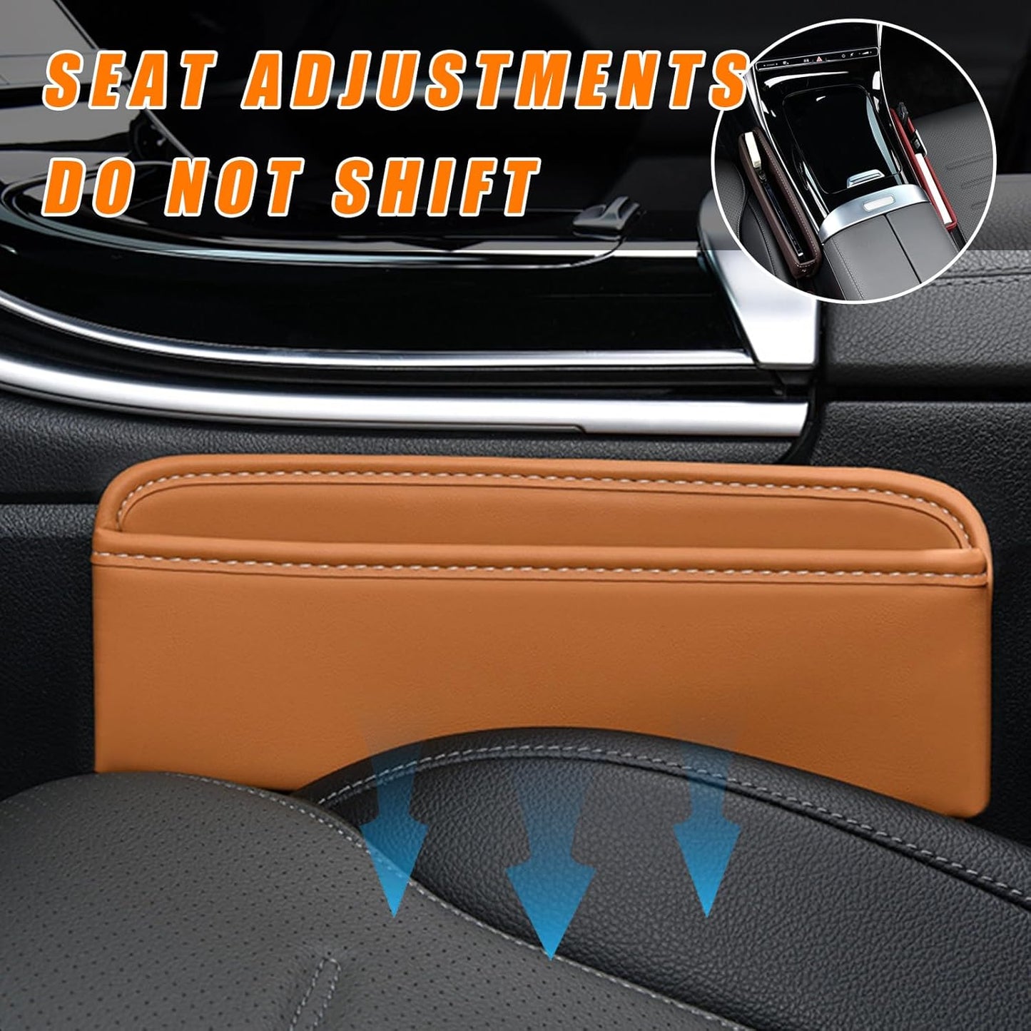 Ziciner Car Seat Gap Organizer, Premium Leather Auto Seat Storage Box, Vehicle Adjustable Front Seat Gap Filler, Car Seat Side Pocket Organizer for Phones, Glasses, Keys, Money, Cards (Black)