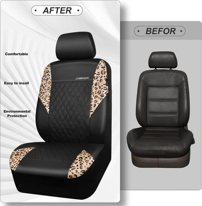 CAR PASS Waterproof Universal Car Floor Mats, Leopard Print Car Mats Fit for SUV,Vans,sedans, Trucks,Set of 4pcs Car Carpet with Driver Heel Pad and Nibs Backing, Leopard Car Accessories Gray Leopard