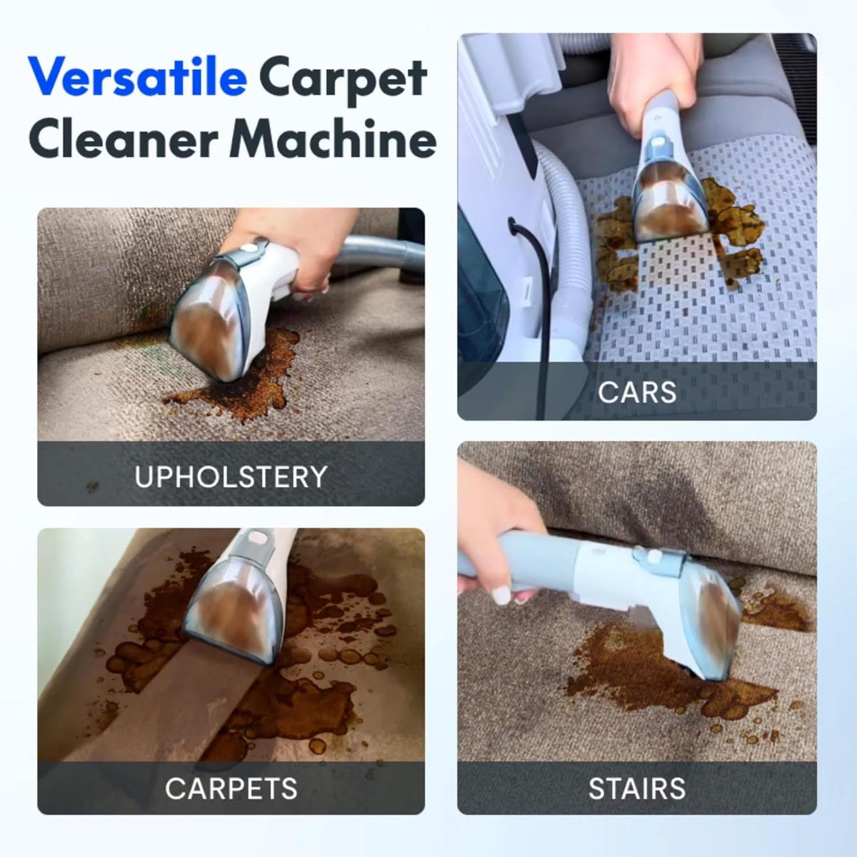 Small Car Seat Carpet Cleaner Machine for Home，Portable Hand Held Carpet Cleaner, Cars Steamer for Auto Detailing, Upholstery Furniture Steam Cleaners for Mattress Area Rugs Couch Sofas (White)
