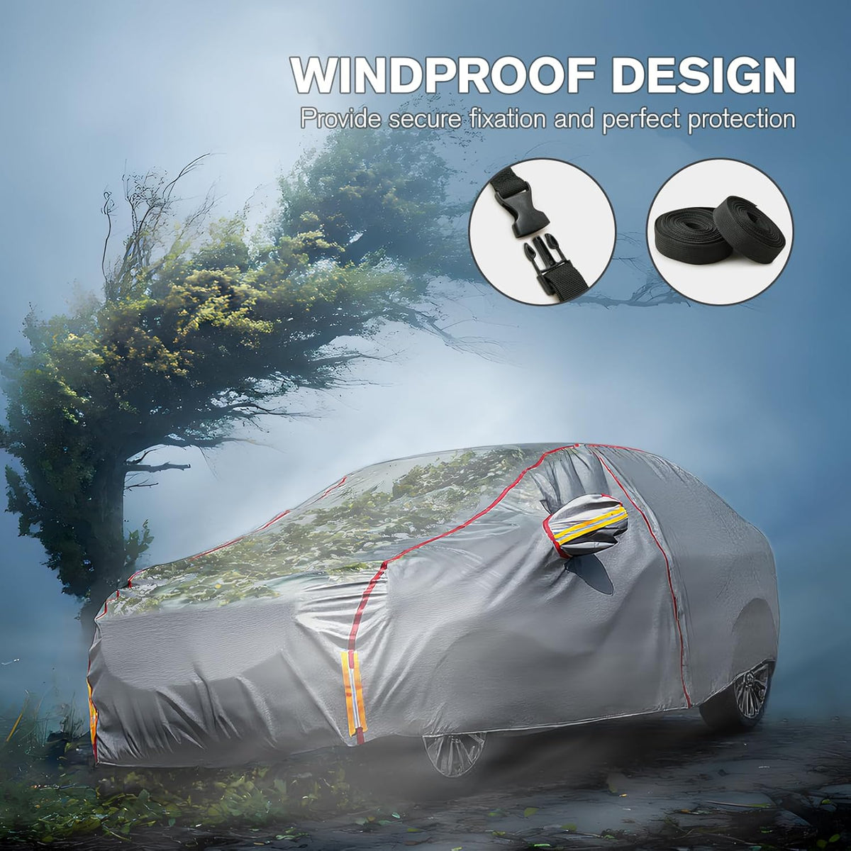 6 Layers Car Cover Waterproof All Weather Car Cover Waterproof All Weather, Outdoor Full Exterior Cover Rain Sun UV Snowproof Protection with Zipper Cotton for SUV (185-190inch)