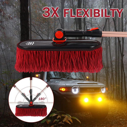 Car Duster Exterior with Extendable Handle, Scratch Free Auto Wash Brush Mop, Interior Detailing Kit for Truck RV Boat - Wax Cotton Duster & Interior Brush, Red