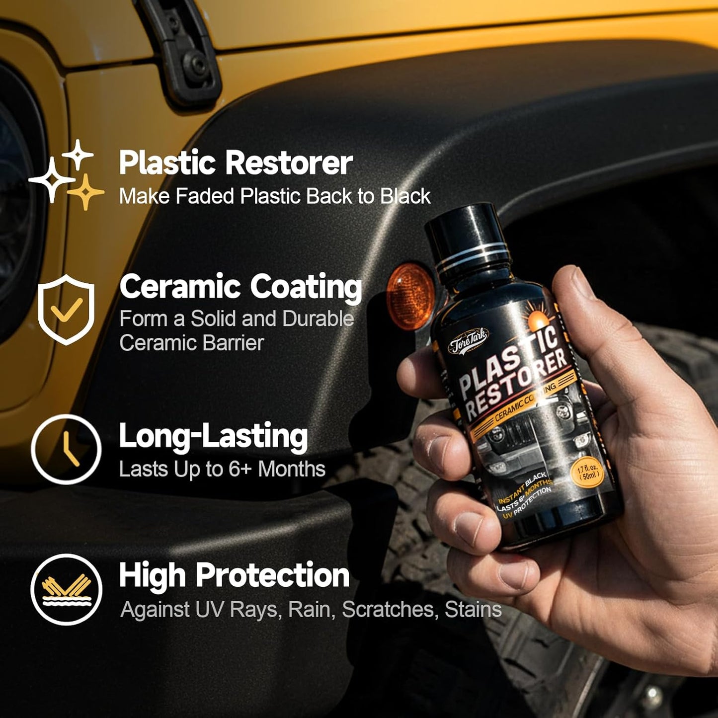 Toretark Plastic Restorer for Cars, Not a Dressing, Black Trim Restorer, Ceramic Crystal Coating Highly Concentrated, Lasting Up to 6 Months+ with UV Protection, Restore Automotive Exterior Protectant