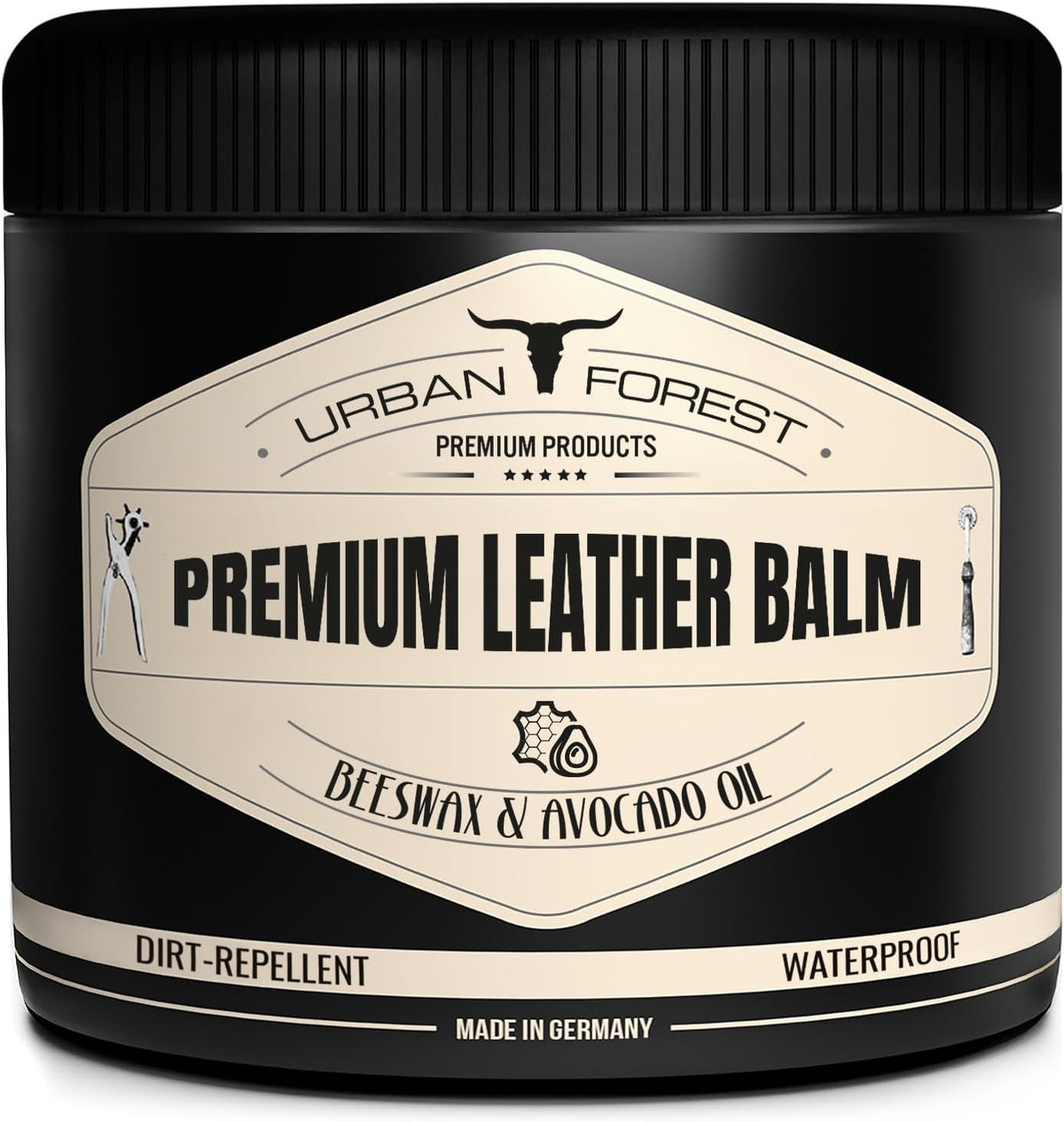 URBAN FOREST Leather Care Conditioner incl. natural Beeswax & Avocado Oil 16.9 fl oz, Heavy Duty Scratch Repair Balm - Preservative for Dry Cracked Furniture, Car Seats, Saddles, Boots Made in Germany