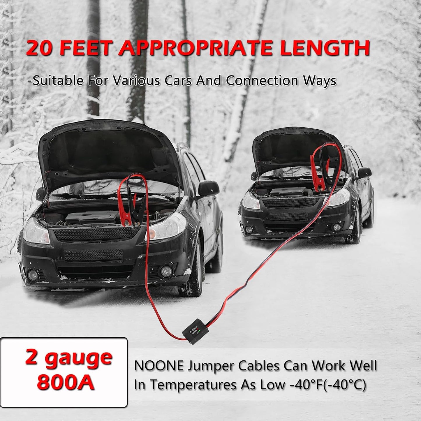 NOONE Jumper Cables for Car Battery, Heavy Duty Automotive Booster Cables for Jump Starting Dead or Weak Batteries (10-Feet)