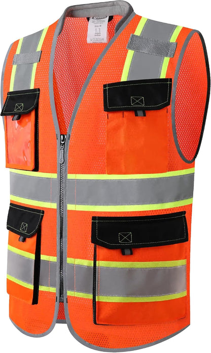JKSafety Safety Vest for Men Women Hi Vis with Pockets and Cushioned Collar Construction Vest Meet ANSI Standard (BX360)