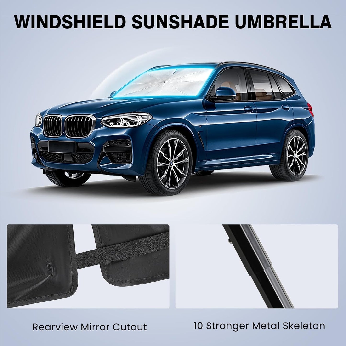 Windshield Sun Shade Umbrella - Car Sun Shade Windshield, Foldable Car Window Shades, Reflector Sunshade Offers Ultimate Sun Protection for Hatchback, Truck, SUV, MPV