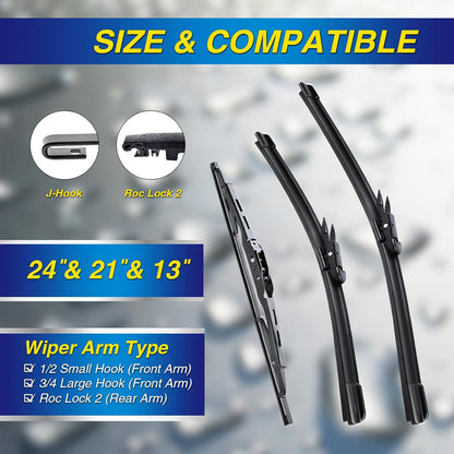 5 PLUS® Silicone Windshield Wipers Replacement for 2007-2014 Ford edge, 2007-2015 Lincoln MKX Wiper Blades(Set of 3),Automotive Replacement Windshield Wiper Blades For My Car-26"/20"/14" - Colors A
