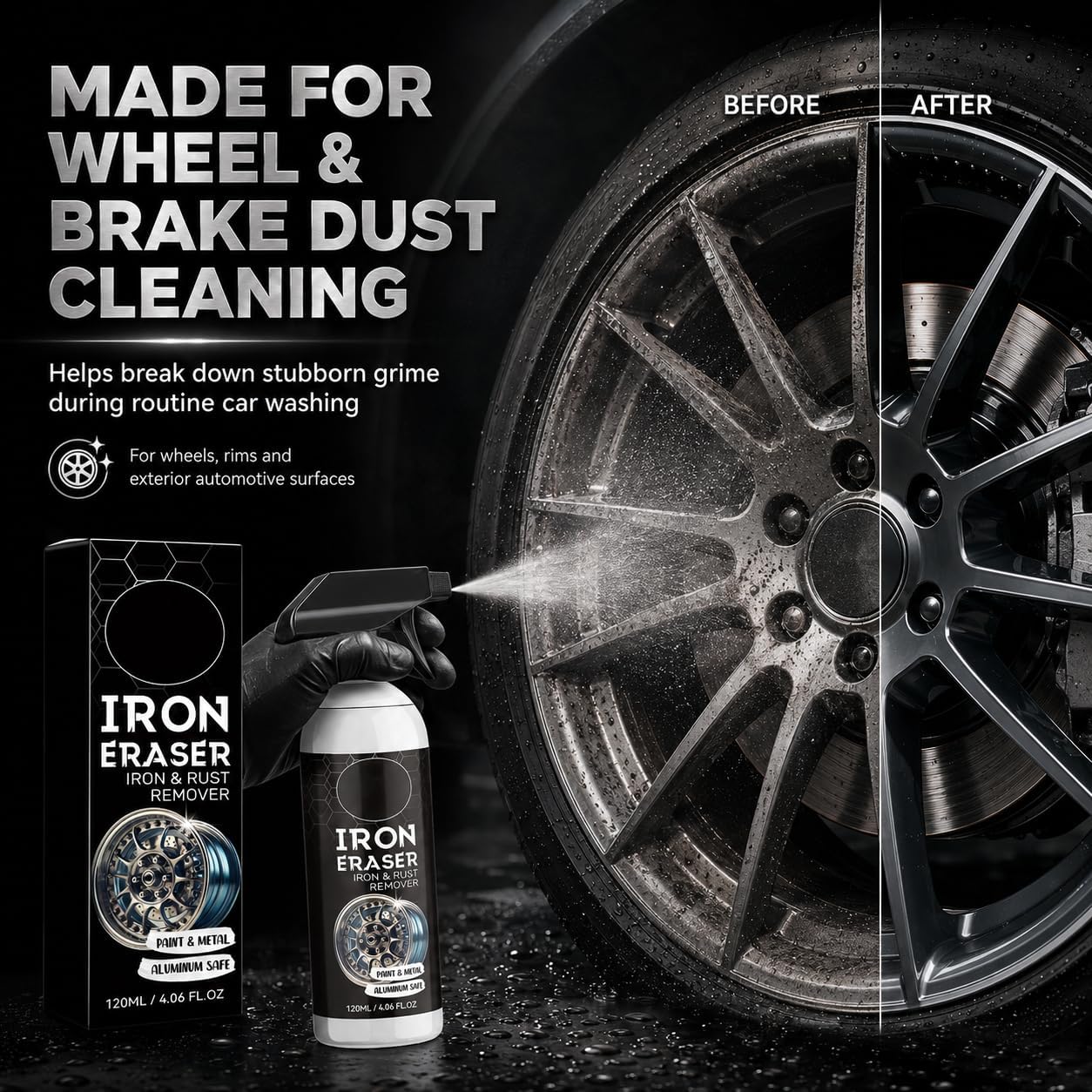 Iron Eraser Rust Remover Spray, Iron Powder Remover for Car Wheels, Paint and Automotive Surfaces, Fast Acting Automotive Surface Cleaner, 2 PCS (2 pcs)