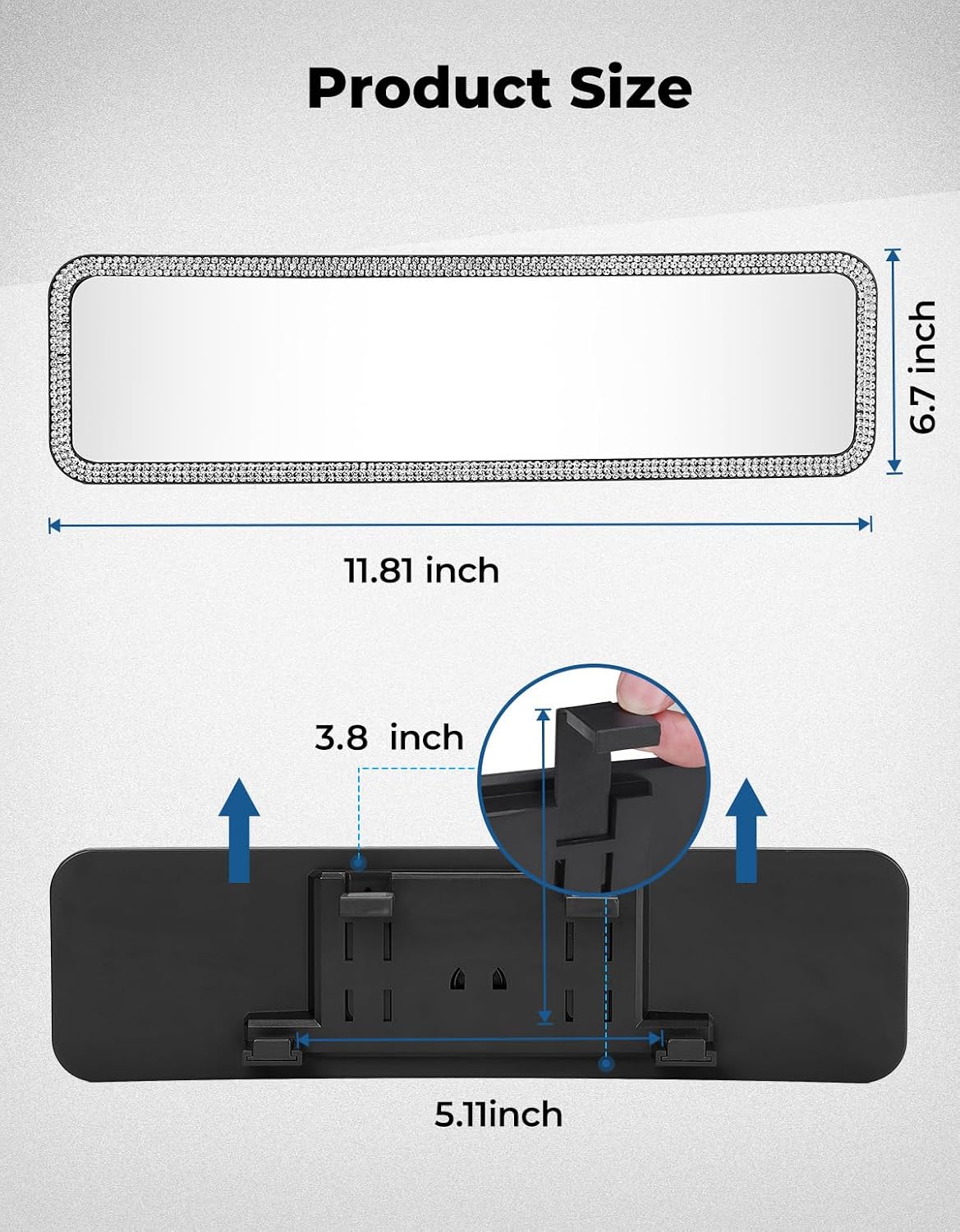 JOYTUTUS Panoramic Rear View Mirror, 12 Inch Wide Angle Clip On Mirror, Universal Car Interior Accessories, Convex Interior Mirror Reduces Blind Spot, Clear Vision Fits Car SUV Trucks