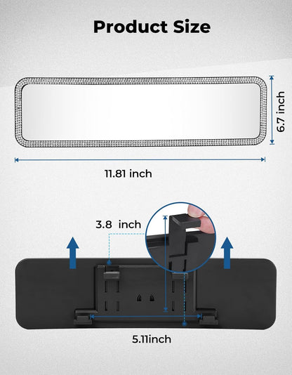 JOYTUTUS Panoramic Rear View Mirror, 12 Inch Wide Angle Clip On Mirror, Universal Car Interior Accessories, Convex Interior Mirror Reduces Blind Spot, Clear Vision Fits Car SUV Trucks