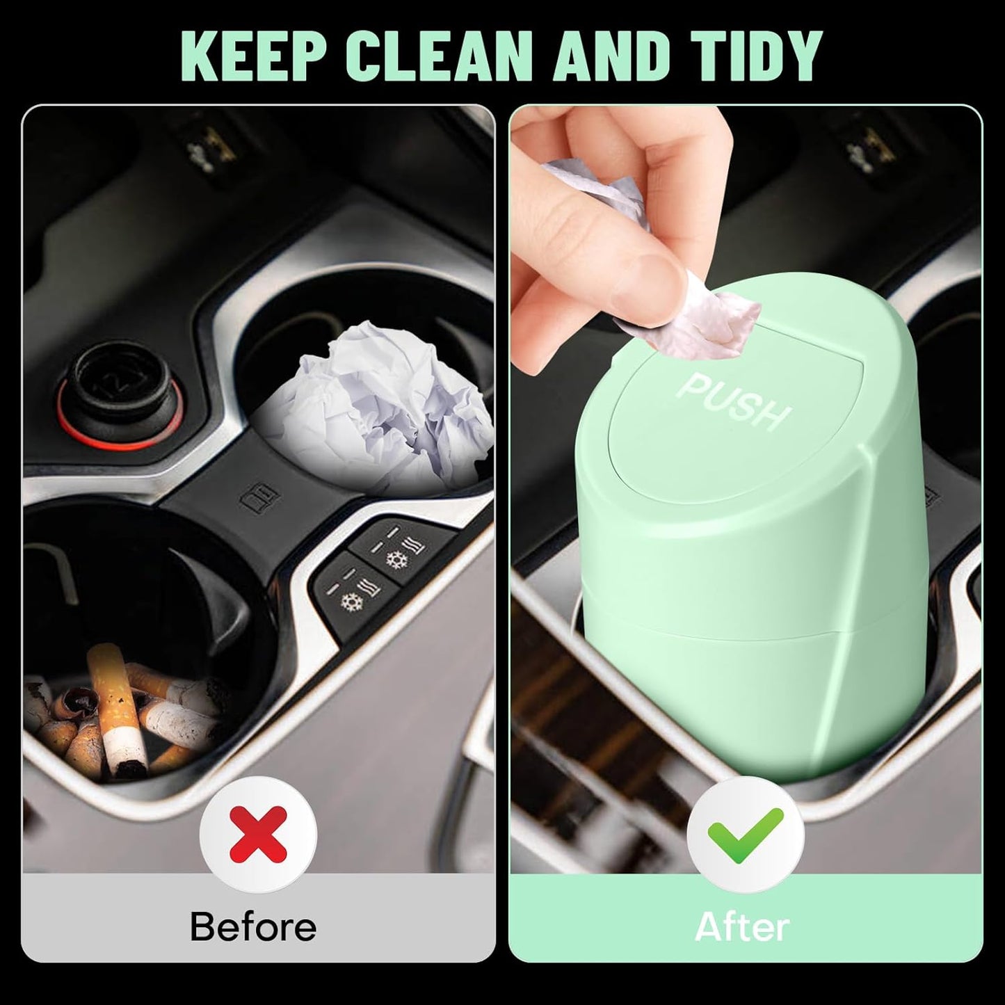 Car Trash Can Bin with Lid - Car Garbage Can Cup Holder - Pink Mini Leakproof Vehicle Garbage Bin with 20pcs Trash Bags - Automobile Organizers and Storage for Front Back Seat Accessories