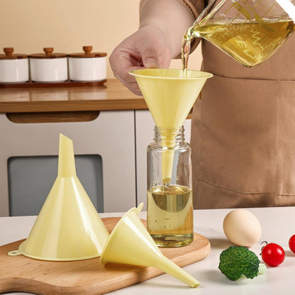 Plastic Kitchen Funnel Set of 3, Round Kitchen Funnels for Filling Bottles, Durable and Multifunctional Funnels for Filling Canning, Cooking, Lab or Car Oil (Gray)