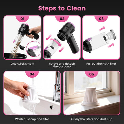 Wansimoo Handheld Car Vacuum Cleaner,25000PA Strong Cyclonic Suction Foldable Mini Vacuum Portable Cordless with Digital Display and One Touch Dust Removal for Car, Home, Office, Kitchen (Purple)