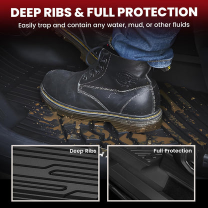 LASFIT Floor Mats for Ford F-150 2021-2026 | F150 Lightning 2022-2025 SuperCrew (Rear w/Fold Flat Storage) Carpet Floor All Weather Car Liners TPE Truck Mats - 1st and 2nd Row, 3pcs Black
