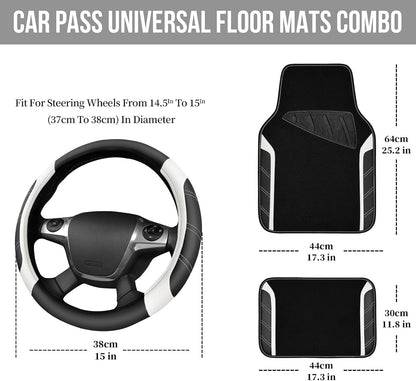 CAR PASS Air Mesh Leather Car Seat Covers Full Set, Waterproof Car Floor Mats, Sporty Steering Wheel Cover 14.5-15in, Universal Fits for 95% Cars Truck SUV (Black and Blue)