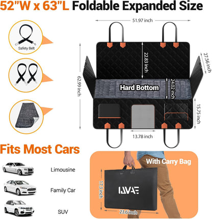 IJVAE Dog Seat Cover for Back Seat, Hard Bottom Back Seat Extender Holds 500 lbs, Waterproof & Nonslip Car Hammock for Large Pets, Comfortable Travel Seat Protector for SUV and Sedan